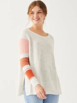 MerSea - Camden Striped Sweater - Sea Salt/Coral Rose