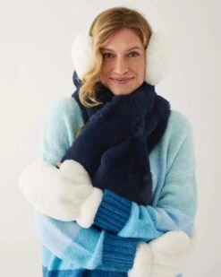 MerSea - Cozy Cabin Faux Fur Scarf - Oxford Blue (Add-On) -Mersea Sales Store cozy cabin faux fur scarf oxford blue 3