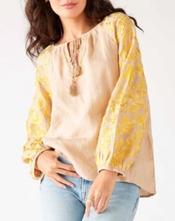 Palermo Embroidered Blouse -Mersea Sales Store palermo embroidered blouse tan yellow spring 24 update 1