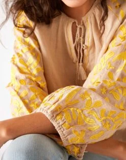 Palermo Embroidered Blouse -Mersea Sales Store palermo embroidered blouse tan yellow spring 24 update 3