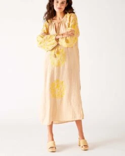 Palermo Embroidered Maxi Dress -Mersea Sales Store palermo embroidered maxi dress tan yellow 4