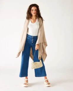 Charleston Travel Wrap -Mersea Sales Store womens beige tan heathered cashmere lightweight travel wrap flowing front view