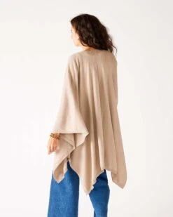 Charleston Travel Wrap -Mersea Sales Store womens beige tan heathered cashmere lightweight travel wrap rear view