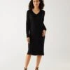 Saltwash Dress -Mersea Sales Store womens black lightweight bamboo and cashmere blend v neck midi saltwash dress front view