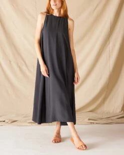 Passport Maxi Dress -Mersea Sales Store womens black maxi dress front body view