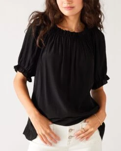Ibiza Blouse 20 Ibiza Blouse -Mersea Sales Store womens black relaxed blouse chest view