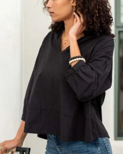 Sonnet Top -Mersea Sales Store womens black sonnet top side view details