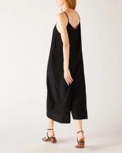 Patio Jumpsuit -Mersea Sales Store womens black v neck wide leg patio jumpsuit adjustable strap rear view