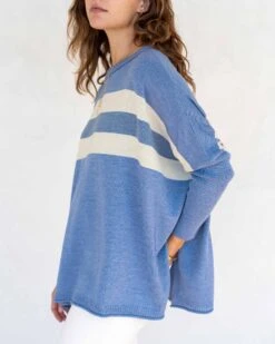 Catalina Sweater -Mersea Sales Store womens blue white striped crewneck sweater oversized side view