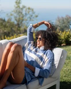 Catalina Sweater -Mersea Sales Store womens blue white striped crewneck sweater oversized travel destination lounging