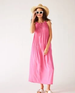 Patio Dress 33 Patio Dress -Mersea Sales Store womens bright pink loose fit pullover maxi dress front view