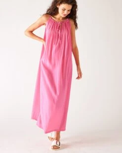 Patio Dress 35 Patio Dress -Mersea Sales Store womens bright pink loose fit pullover maxi dress full body front view walking