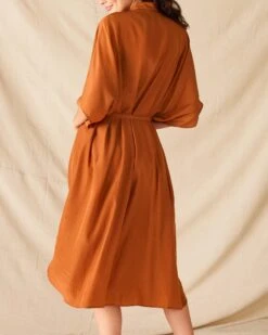 Mallorca Kaftan Dress 27 Mallorca Kaftan Dress -Mersea Sales Store womens clay mallorca kaftan dress and coverup with button up front sleeveless drop shoulder and removable self belt rear view