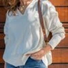 Toujours V-neck Sweater -Mersea Sales Store womens cream lightweight sweater chest view summer look