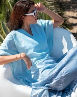 MerSea - Palm Springs Kaftan - Shoreline Blue (Add-On) 11 MerSea - Palm Springs Kaftan - Shoreline Blue (Add-On) -Mersea Sales Store womens dark blue tie dye beach kaftan lounging