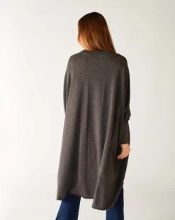 Chelsea Kimono -Mersea Sales Store womens dark grey heather cashmere chelsea travel wrap kimono rear view