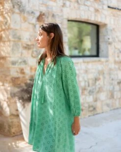 Daisy Eyelet Cover Up -Mersea Sales Store womens green eyelet coverup dress side view travel