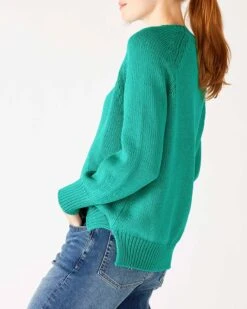 MerSea - Amalfi Crewneck Pullover - Cabbage Patch (Add-On) -Mersea Sales Store womens kelly green soft crewneck stitched sweater side view 1