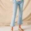 Nomad Cropped Mini Boot Jean -Mersea Sales Store womens light blue 5 pocket universal mid rise fit wide leg stretchy cropped mini boot jeans front view