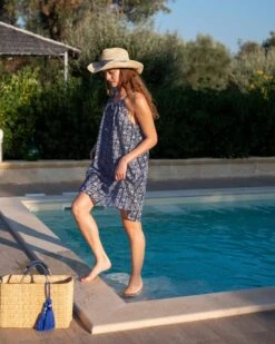 Light & Breezy Dress -Mersea Sales Store womens light blue lightweight knee length patio drawstring vacation look