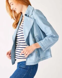 Sailor Peacoat 17 Sailor Peacoat -Mersea Sales Store womens light blue lightweight waist high sailor peacoat side view