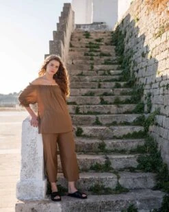 Ibiza Pant 18 Ibiza Pant -Mersea Sales Store womens light brown lightweight wide leg pant front view travel destination 4524e887 6d24 4148 b524 dcd3af27ea79