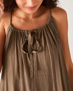 Patio Dress 25 Patio Dress -Mersea Sales Store womens light brown loose fit pullover maxi dress front view close up neck line detail 90288f9d ee12 42d6 ab6d 26b6acac21ee