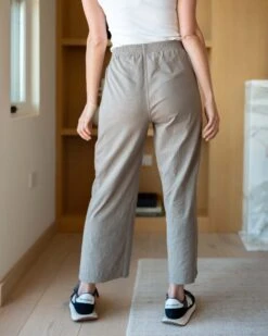 Traveler Tee Pant -Mersea Sales Store womens light brown travel pant rear view