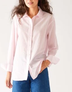 Brontë Relaxed Button Up Shirt -Mersea Sales Store womens light pink breathable relaxed fit button up shirt front view