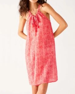 MerSea - Light & Breezy Dress - Tropical Coral (Add-On) 9 MerSea - Light & Breezy Dress - Tropical Coral (Add-On) -Mersea Sales Store womens light pink lightweight knee length patio drawstring light and breezy dress front view 1