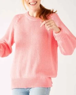 Amalfi Crewneck Pullover -Mersea Sales Store womens light pink soft crewneck stitched sweater front view texture