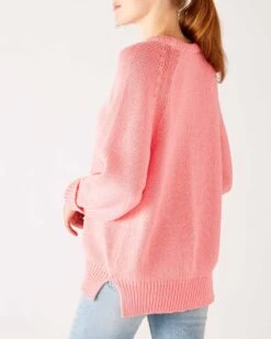 Amalfi Crewneck Pullover -Mersea Sales Store womens light pink soft crewneck stitched sweater rear view