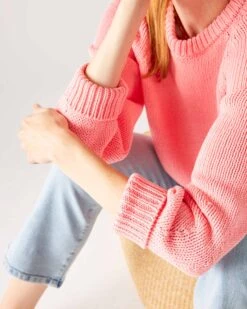 Amalfi Crewneck Pullover -Mersea Sales Store womens light pink soft crewneck stitched sweater side view close up cuff detail