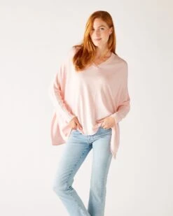 Catalina V-Neck Sweater -Mersea Sales Store womens light pink vneck sweater one size chest view