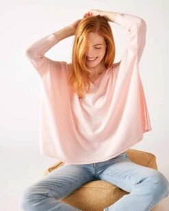 Catalina V-Neck Sweater -Mersea Sales Store womens light pink vneck sweater one size chest view stting