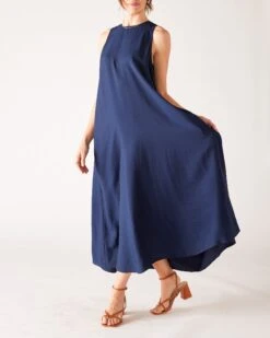 Passport Maxi Dress -Mersea Sales Store womens navy maxi dress front view swing drape