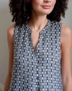 Atlas Dress -Mersea Sales Store womens navy patterned mini dress chest view