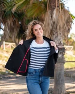 Boater Longsleeve Shirt -Mersea Sales Store womens navy striped heavy jersey knit crewneck tee shirt with small chest pocket outdoor look