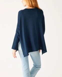 Catalina V-Neck Sweater -Mersea Sales Store womens navy vneck sweater one size back view drape