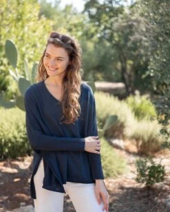 Catalina V-Neck Sweater -Mersea Sales Store womens navy vneck sweater one size travel outfit