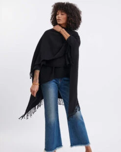 Classic Travel Wrap -Mersea Sales Store womens one size black travel wrap front view drape shoulder