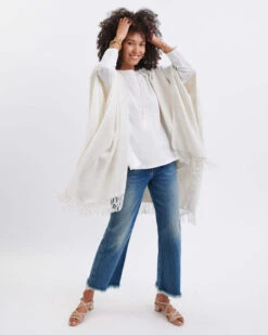 Classic Travel Wrap -Mersea Sales Store womens one size cream travel wrap front view swing