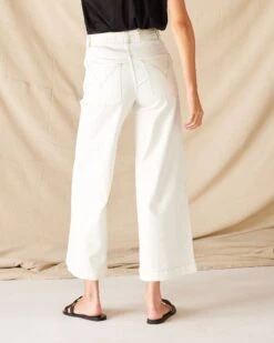 Nomad Cropped Sailor Jean -Mersea Sales Store womens patch pocket stretchy cropped wide leg white jeans rear view back pocket detail