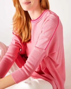 Catalina Sweater -Mersea Sales Store womens pink contrast crewneck sweater oversized shoulder contrast view 818b232d 9ec6 4f1f 8cbd ed85c8ddd101