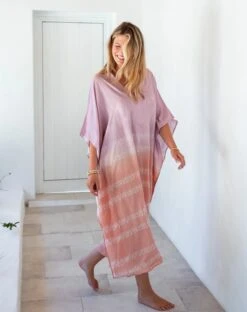 MerSea - Palm Springs Kaftan - Sunset Glow (Add-On) -Mersea Sales Store womens pink tie dye beach kaftan front view