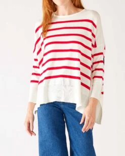 Amour Sweater 24 Amour Sweater -Mersea Sales Store womens red striped sweater blue hearts one size chest view