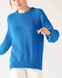 Amalfi Crewneck Pullover -Mersea Sales Store womens royal blue soft crewneck stitched sweater front view
