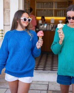 MerSea - Amalfi Crewneck Pullover - Blueberry -Mersea Sales Store womens royal blue soft crewneck stitched sweater front view travel destionation look ice cream ded89e19 cada 413d ae66 192308b9b9f6