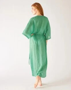 MerSea - Breezy Kaftan Dress - Jungle -Mersea Sales Store womens sea green lightweight breathable cinch waist front slit wide elbow length sleeves breezy kaftan dress rear view 07a0a4ab b945 4043 bd2f cdf1f4616a21