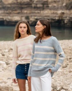 Seasider Boatneck Sweater -Mersea Sales Store womens striped coastal sweater travel look